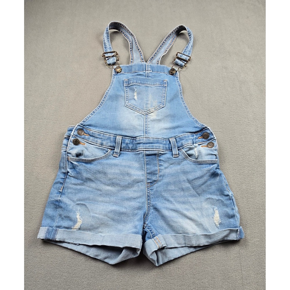 SO Girls Light Wash Distressed Denim Shortalls‎ Overalls Size 12 DG31D008RW1